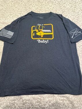 Mens Navy Graphic Tee with Yellow Print